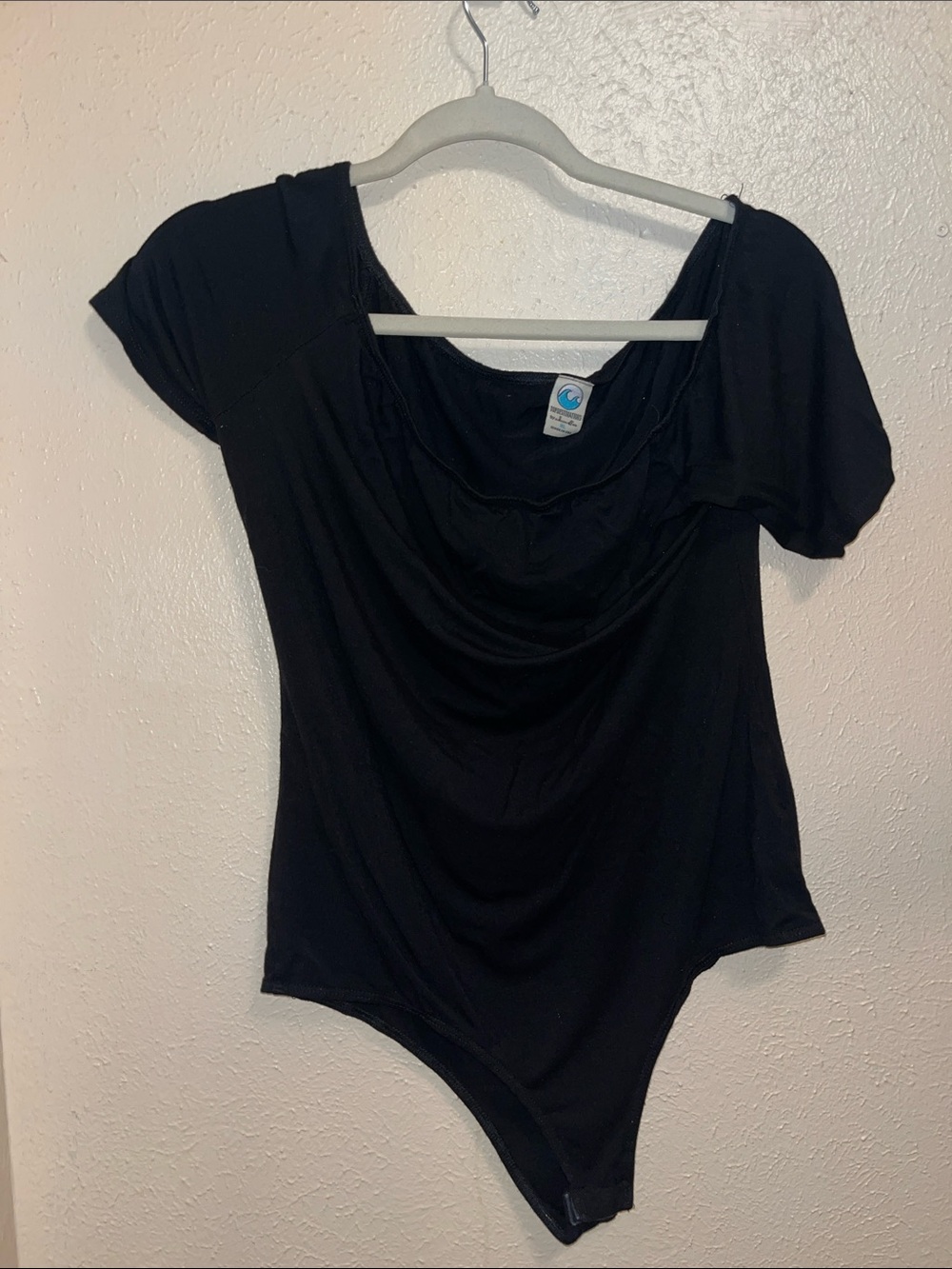 Black Draped Short-Sleeve Bodysuit with Cowl Neck - Women